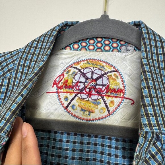 Robert Graham Button-Down Shirt Silk Trim Gingham Check Pattern Size S - Picture 7 of 15